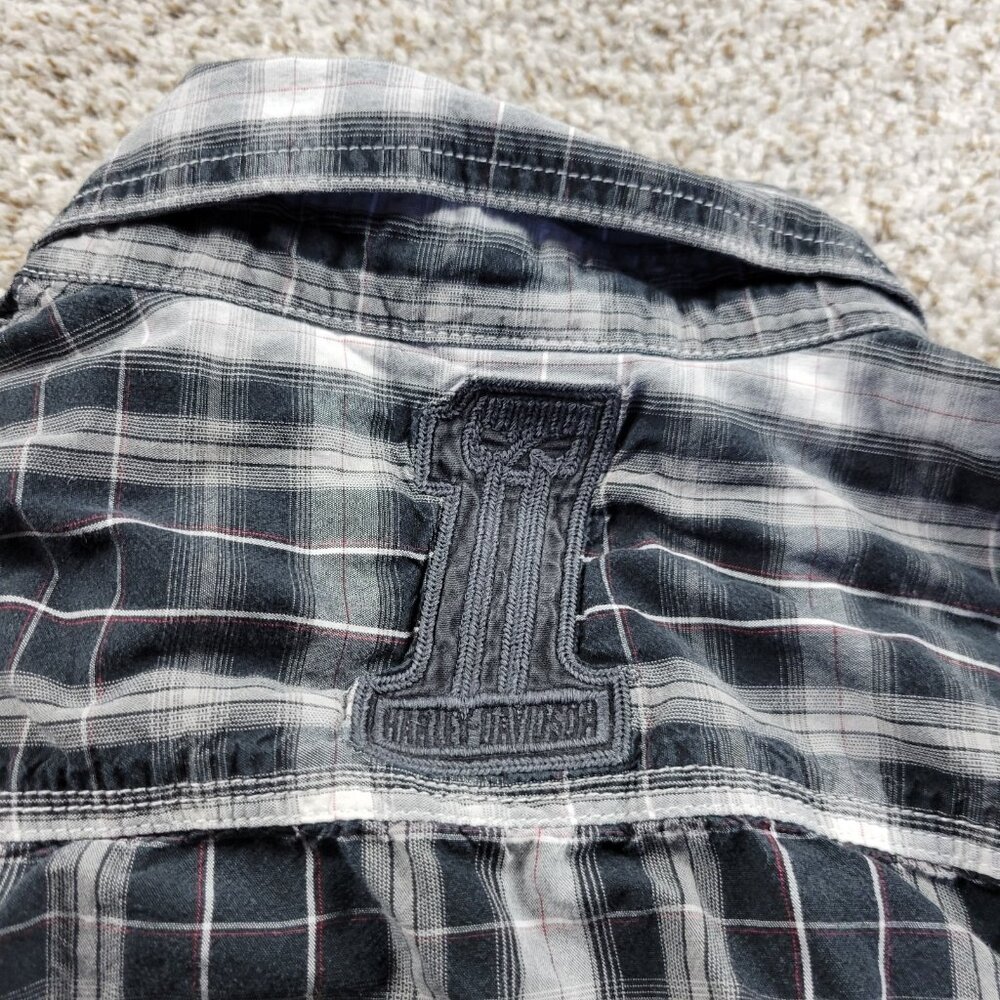 Harley Davidson Shirt Mens Large Button Work Shirt Embroidered Plaid Multicolor - Picture 6 of 7